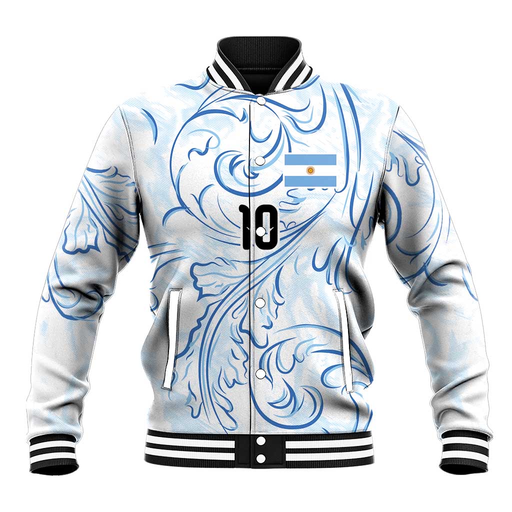Custom Argentina Football Baseball Jacket Artistic Pattern-Paintings Inspired White Color - Wonder Print Shop