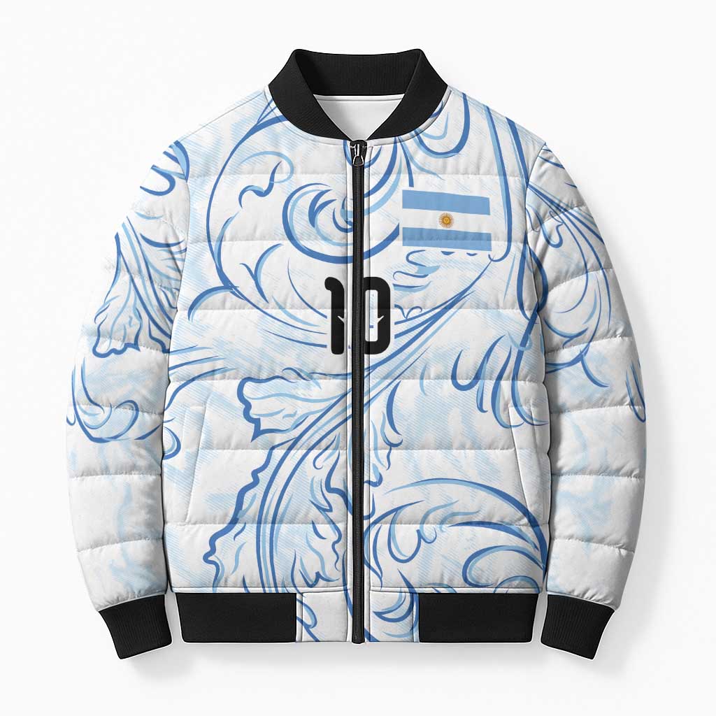 Custom Argentina Football Bomber Puffer Jacket Artistic Pattern-Paintings Inspired White Color - Wonder Print Shop