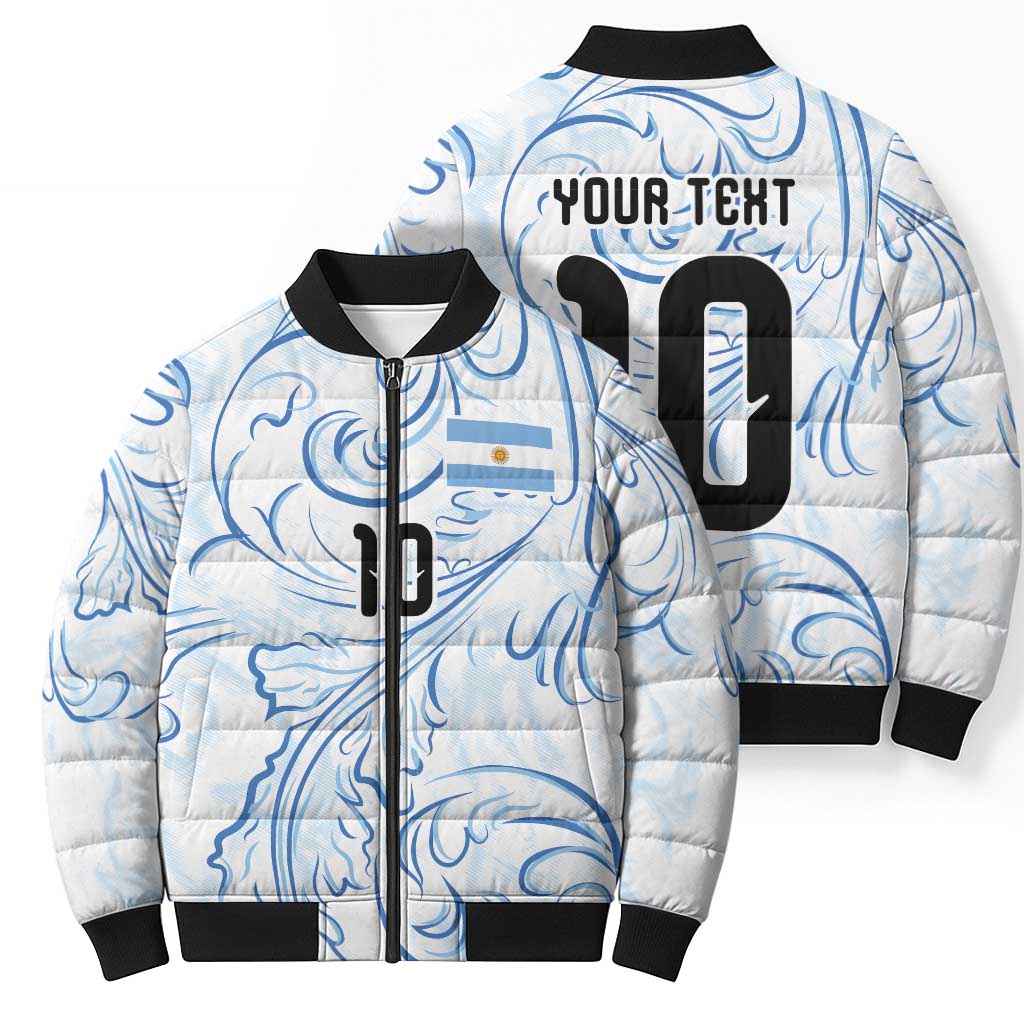 Custom Argentina Football Bomber Puffer Jacket Artistic Pattern-Paintings Inspired White Color - Wonder Print Shop
