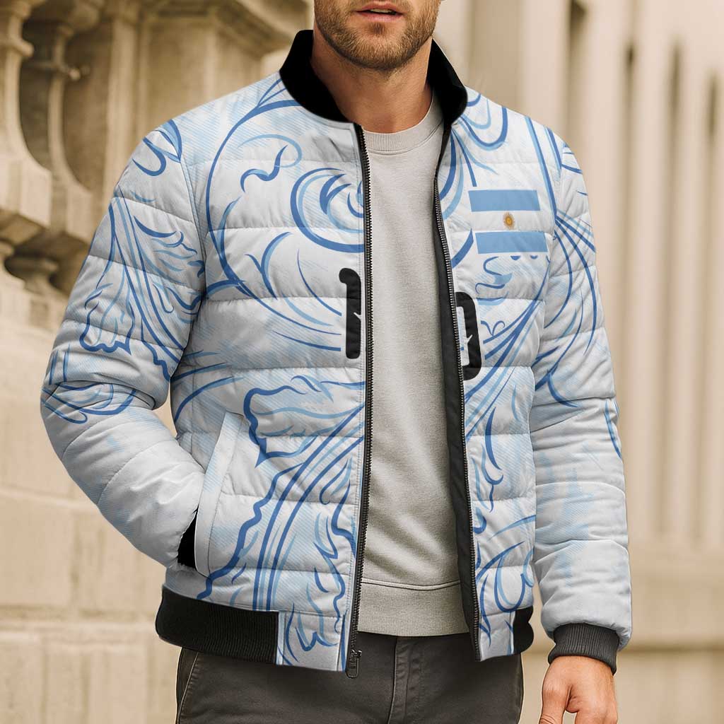 Custom Argentina Football Bomber Puffer Jacket Artistic Pattern-Paintings Inspired White Color - Wonder Print Shop