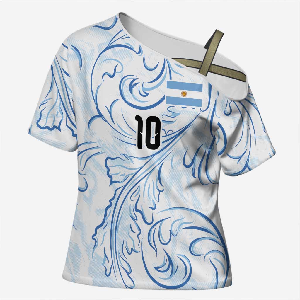 Custom Argentina Football Cross Shoulder Shirt Artistic Pattern-Paintings Inspired White Color - Wonder Print Shop