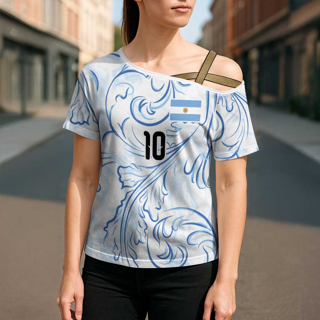 Custom Argentina Football Cross Shoulder Shirt Artistic Pattern-Paintings Inspired White Color - Wonder Print Shop