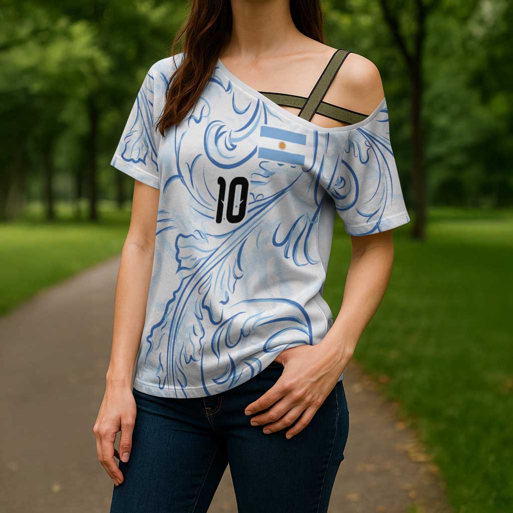 Custom Argentina Football Cross Shoulder Shirt Artistic Pattern-Paintings Inspired White Color - Wonder Print Shop