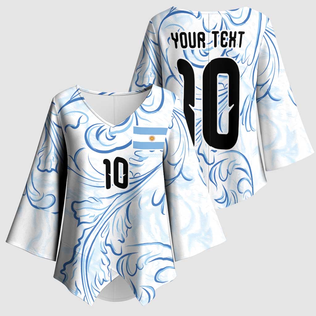 Custom Argentina Football Kimono Sleeve Blouse Artistic Pattern-Paintings Inspired White Color - Wonder Print Shop