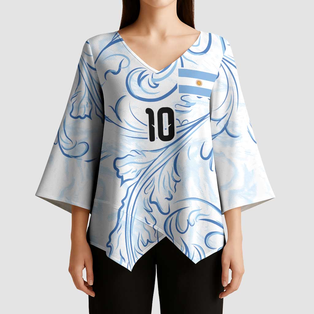 Custom Argentina Football Kimono Sleeve Blouse Artistic Pattern-Paintings Inspired White Color - Wonder Print Shop