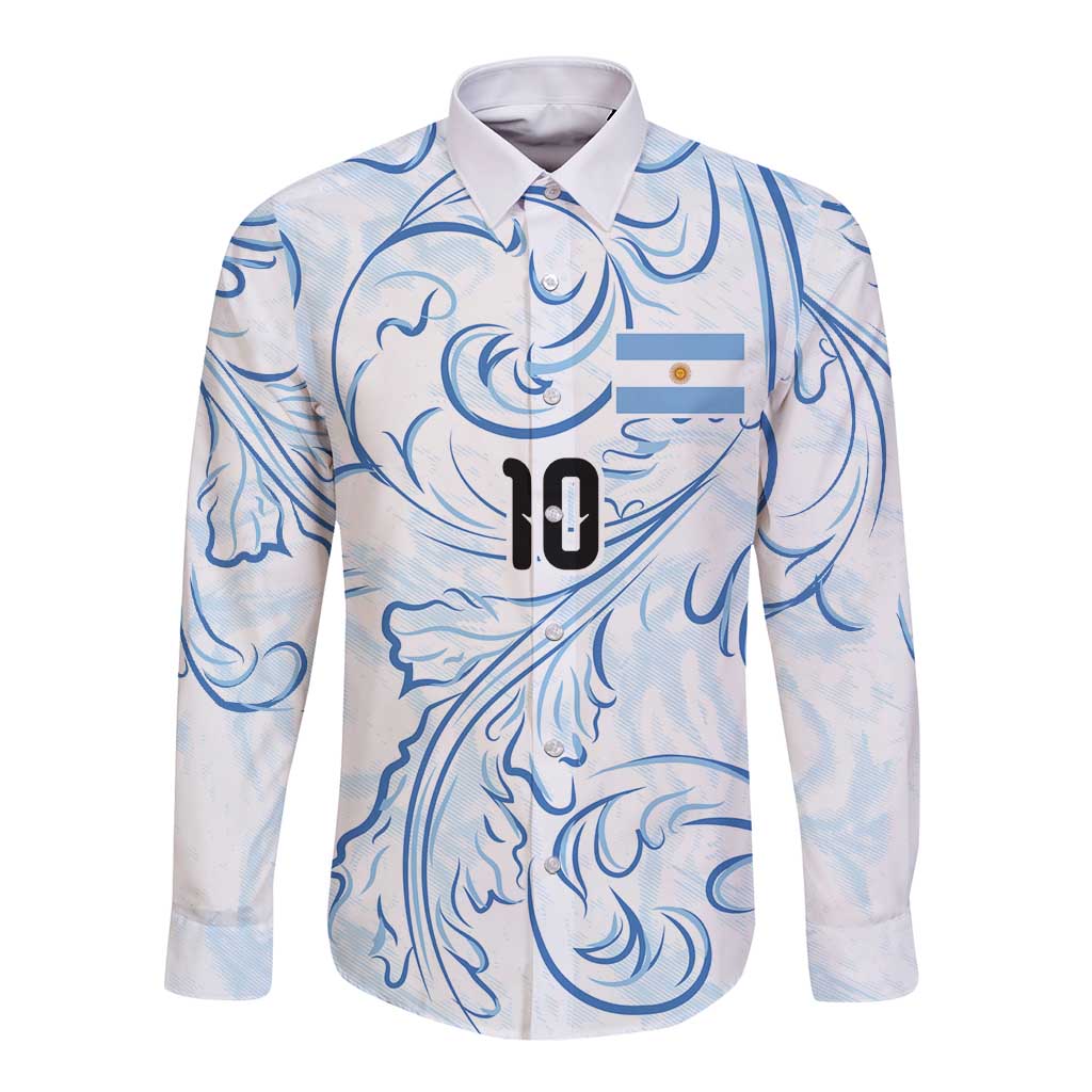 Custom Argentina Football Long Sleeve Button Shirt Artistic Pattern-Paintings Inspired White Color - Wonder Print Shop