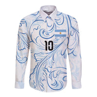 Custom Argentina Football Long Sleeve Button Shirt Artistic Pattern-Paintings Inspired White Color - Wonder Print Shop