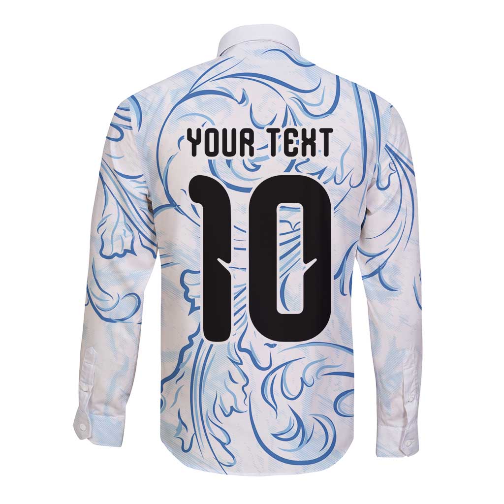 Custom Argentina Football Long Sleeve Button Shirt Artistic Pattern-Paintings Inspired White Color - Wonder Print Shop