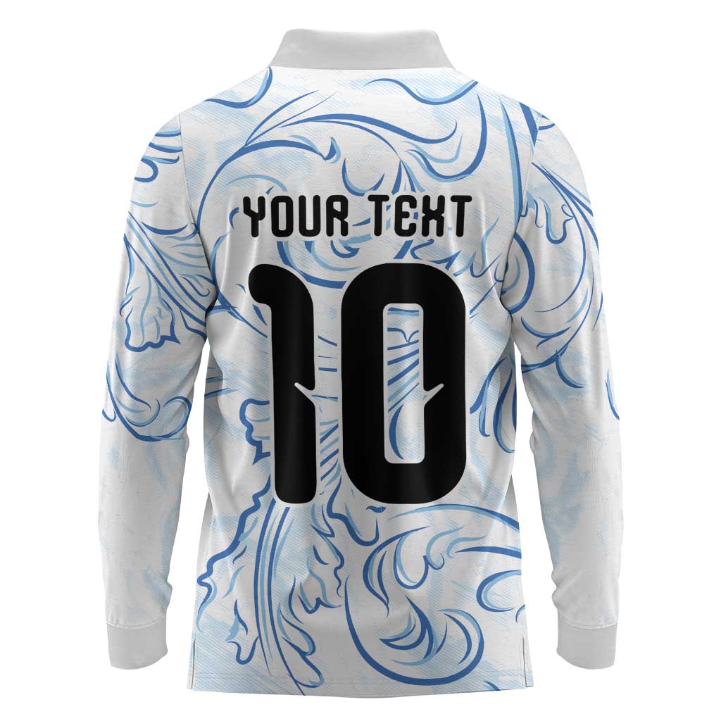 Custom Argentina Football Long Sleeve Polo Shirt Artistic Pattern-Paintings Inspired White Color - Wonder Print Shop