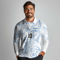 Custom Argentina Football Long Sleeve Polo Shirt Artistic Pattern-Paintings Inspired White Color - Wonder Print Shop