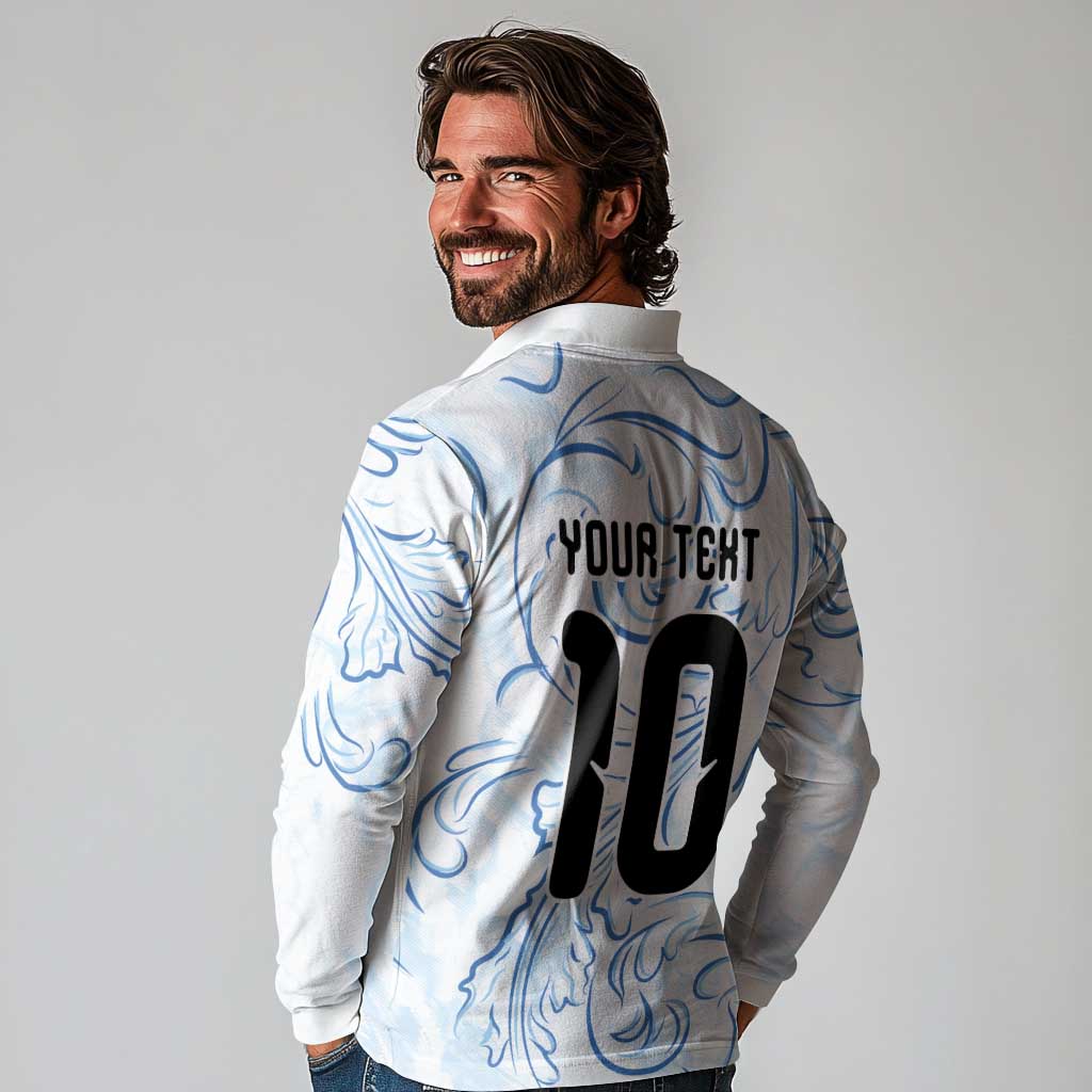 Custom Argentina Football Long Sleeve Polo Shirt Artistic Pattern-Paintings Inspired White Color - Wonder Print Shop