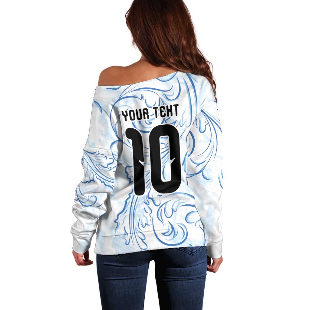 Custom Argentina Football Off Shoulder Sweater Artistic Pattern-Paintings Inspired White Color - Wonder Print Shop