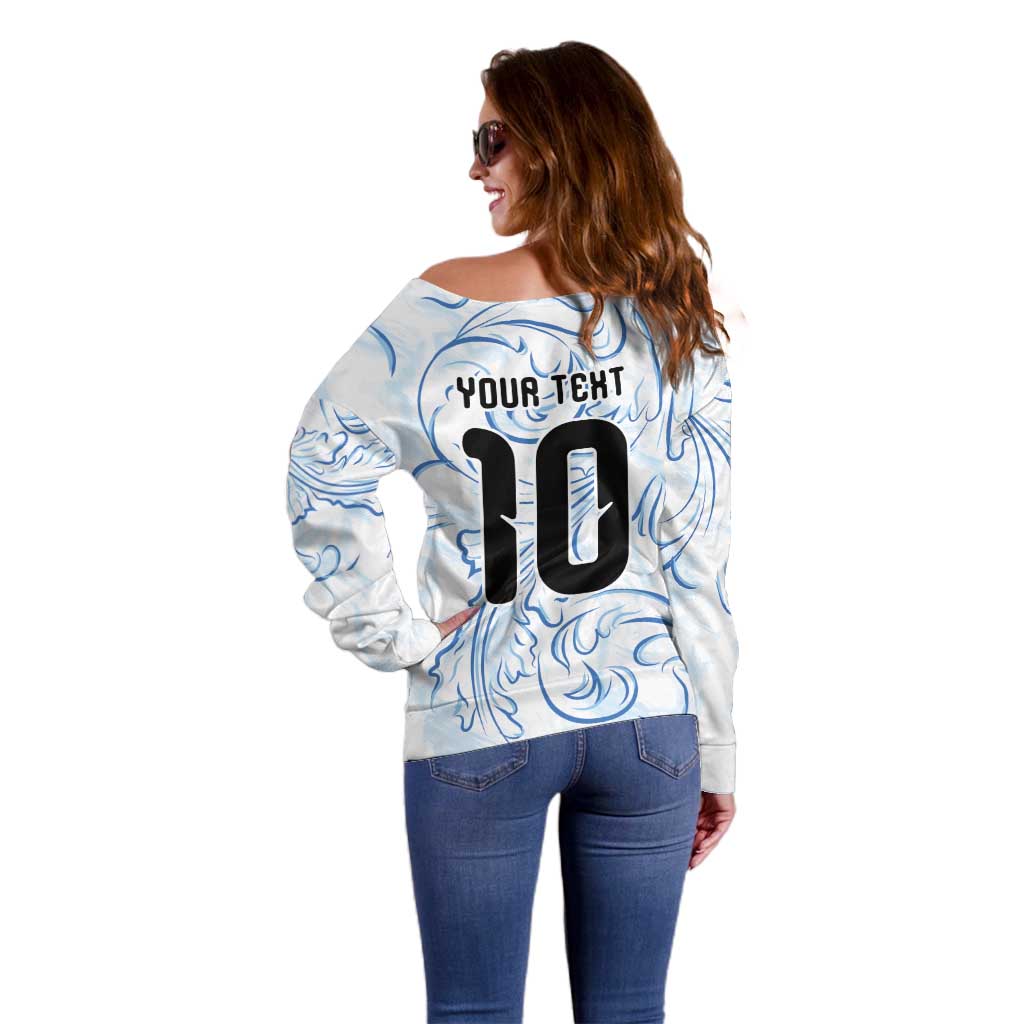 Custom Argentina Football Off Shoulder Sweater Artistic Pattern-Paintings Inspired White Color - Wonder Print Shop