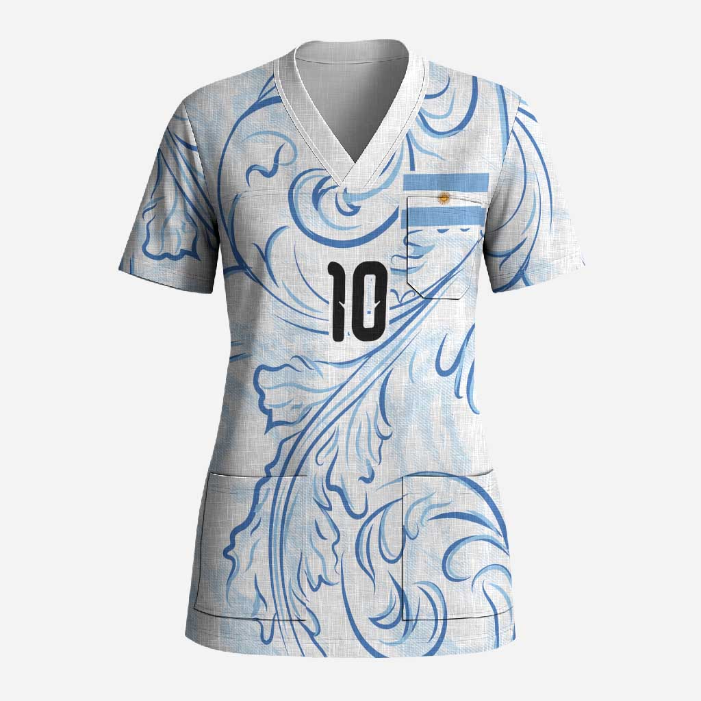 Custom Argentina Football Scrub Top Artistic Pattern-Paintings Inspired White Color - Wonder Print Shop