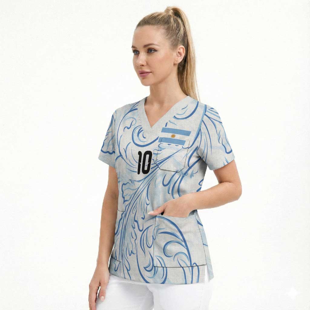 Custom Argentina Football Scrub Top Artistic Pattern-Paintings Inspired White Color - Wonder Print Shop
