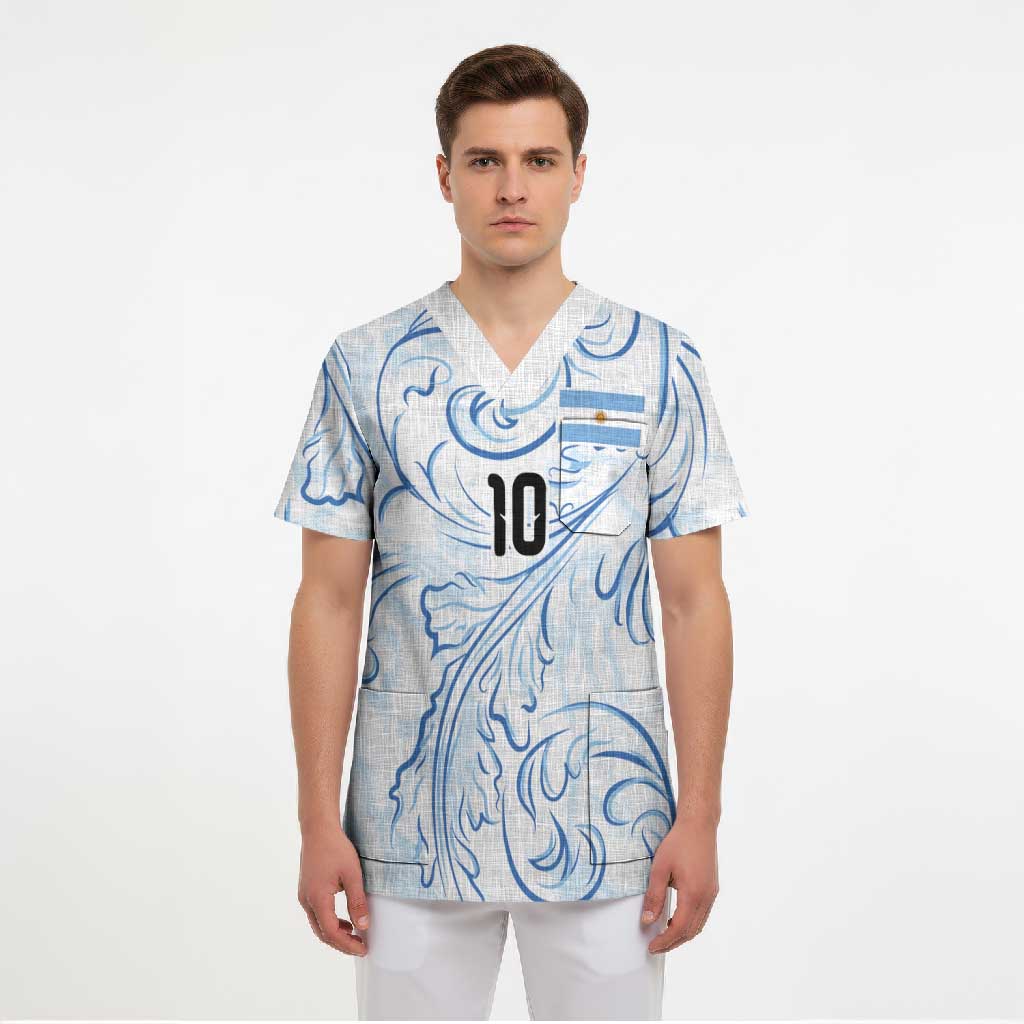 Custom Argentina Football Scrub Top Artistic Pattern-Paintings Inspired White Color - Wonder Print Shop