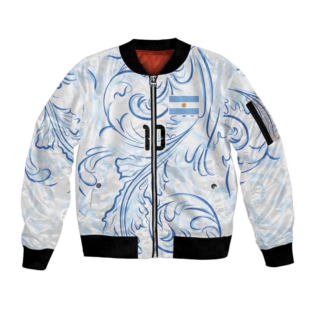 Custom Argentina Football Sleeve Zip Bomber Jacket Artistic Pattern-Paintings Inspired White Color - Wonder Print Shop
