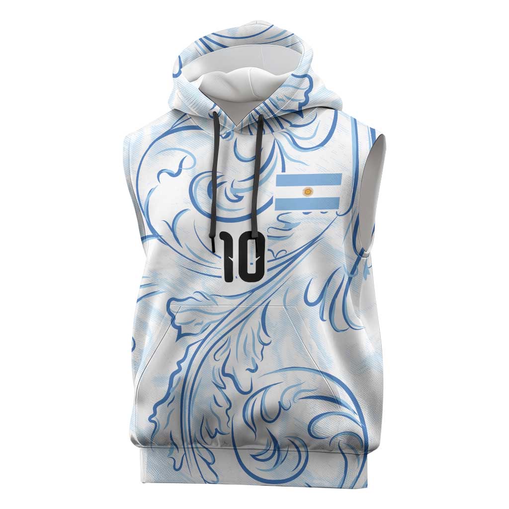 Custom Argentina Football Sleeveless Hoodie Artistic Pattern-Paintings Inspired White Color - Wonder Print Shop