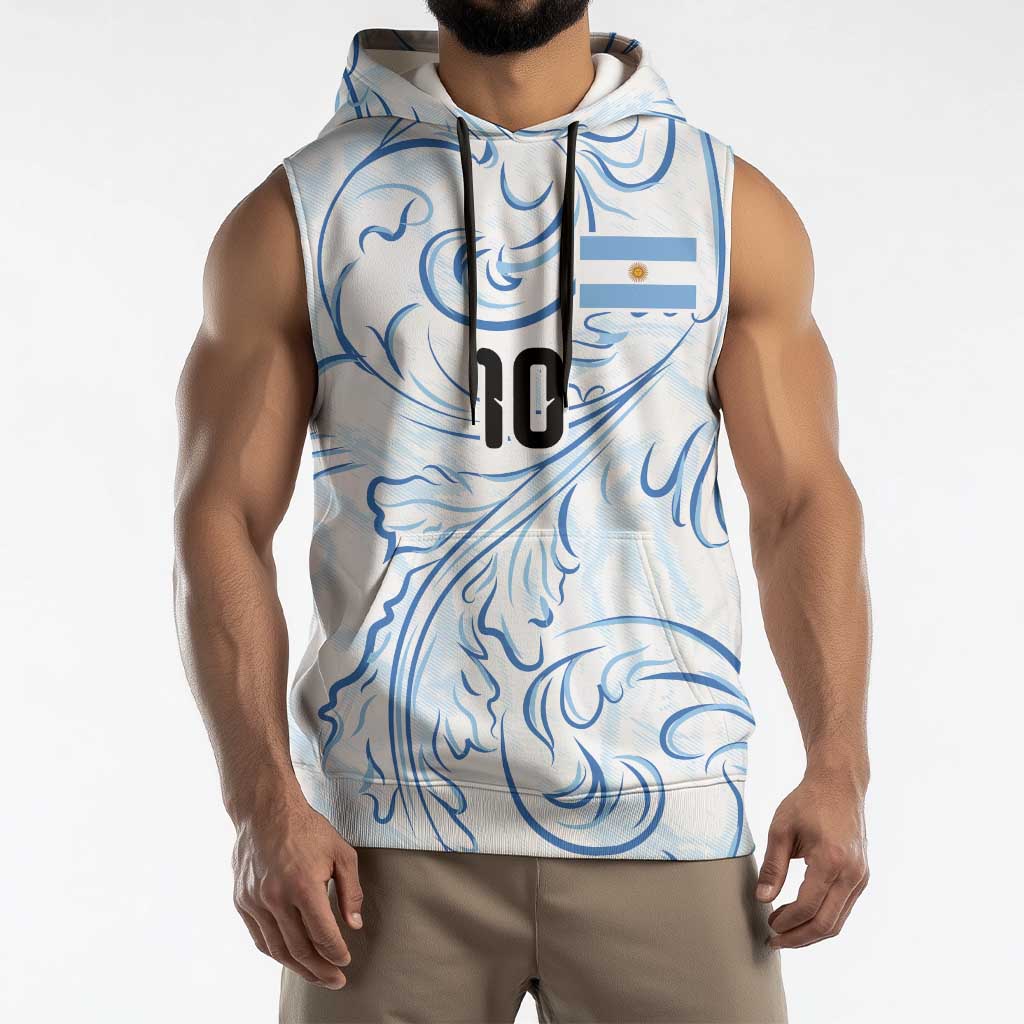 Custom Argentina Football Sleeveless Hoodie Artistic Pattern-Paintings Inspired White Color - Wonder Print Shop