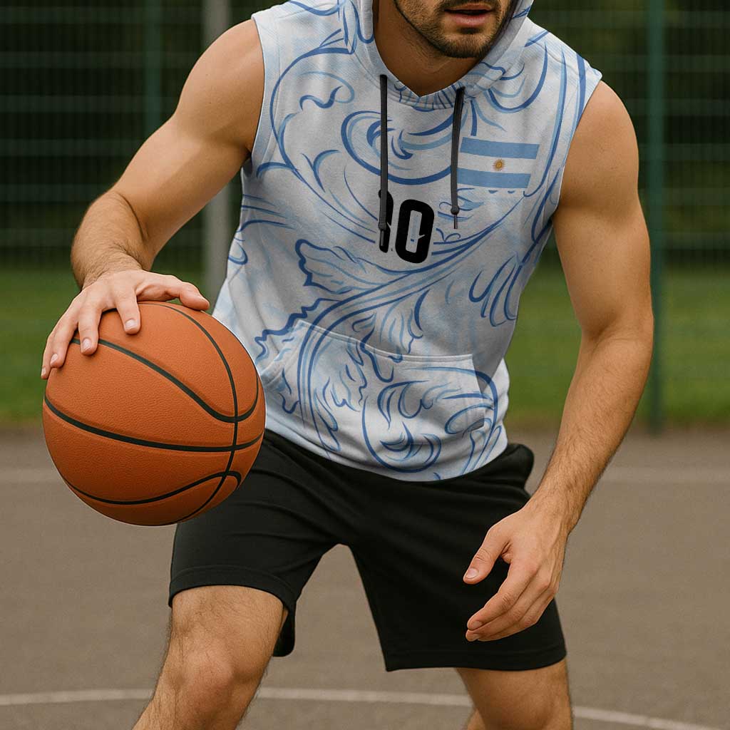 Custom Argentina Football Sleeveless Hoodie Artistic Pattern-Paintings Inspired White Color - Wonder Print Shop