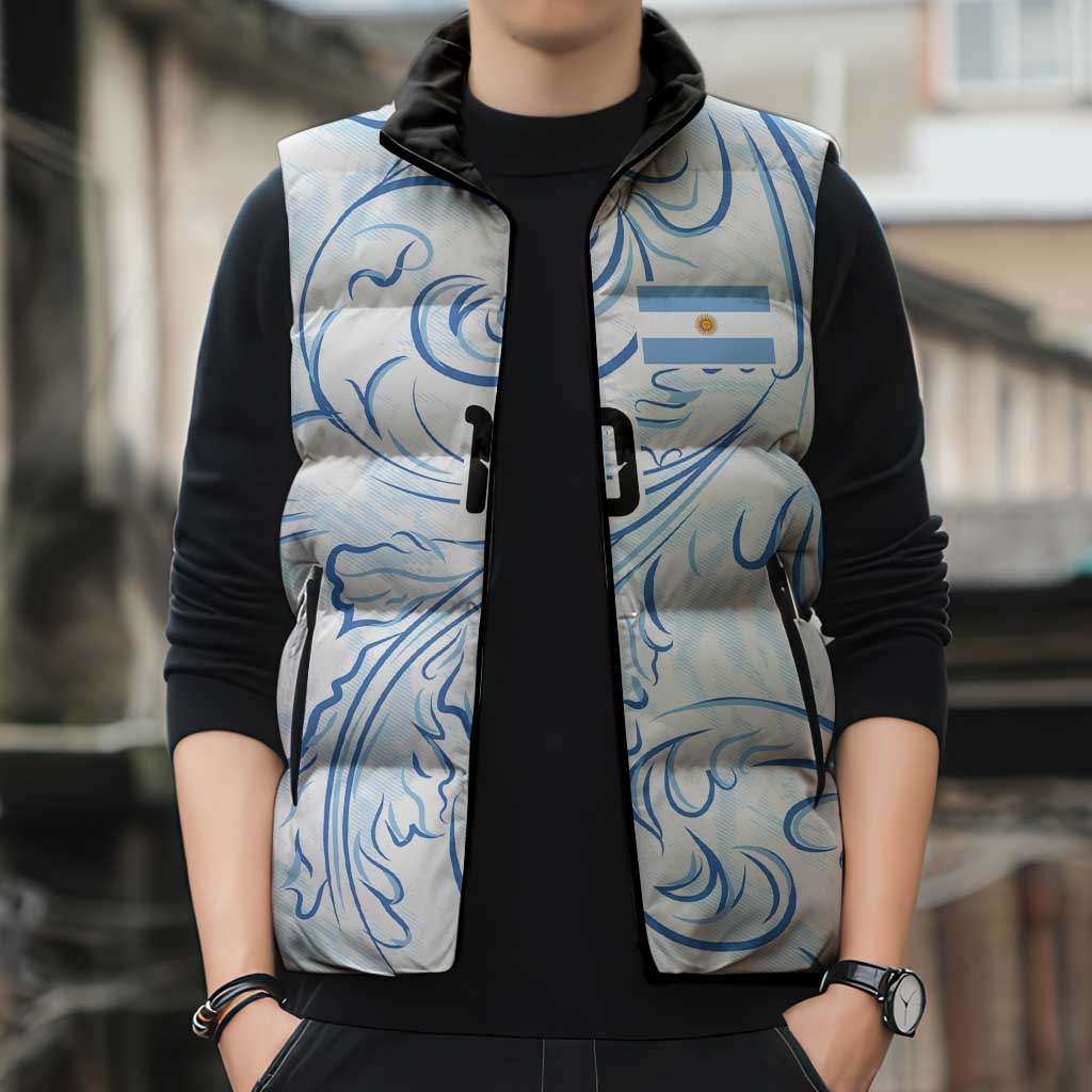 Custom Argentina Football Sleeveless Puffer Jacket Artistic Pattern-Paintings Inspired White Color - Wonder Print Shop