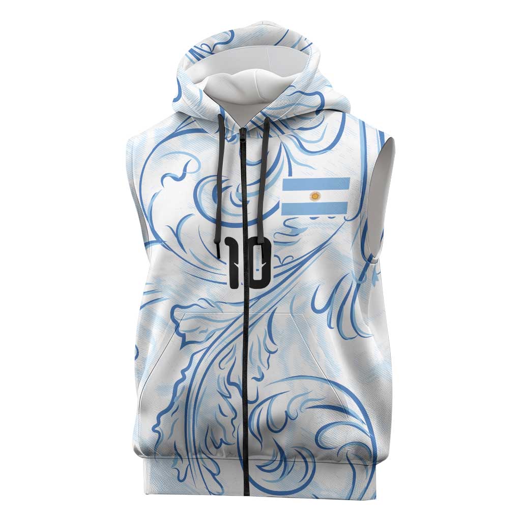Custom Argentina Football Sleeveless Zip Hoodie Artistic Pattern-Paintings Inspired White Color - Wonder Print Shop