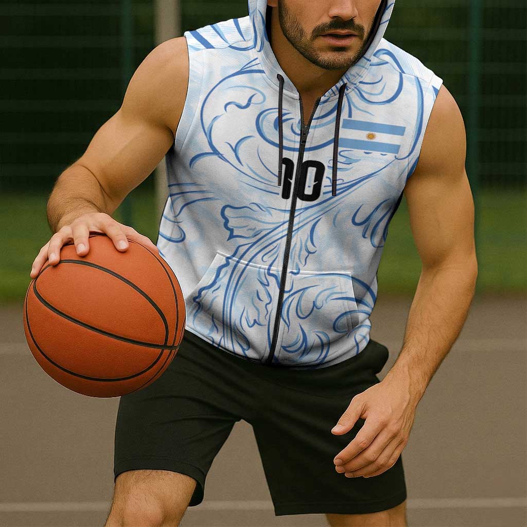 Custom Argentina Football Sleeveless Zip Hoodie Artistic Pattern-Paintings Inspired White Color - Wonder Print Shop