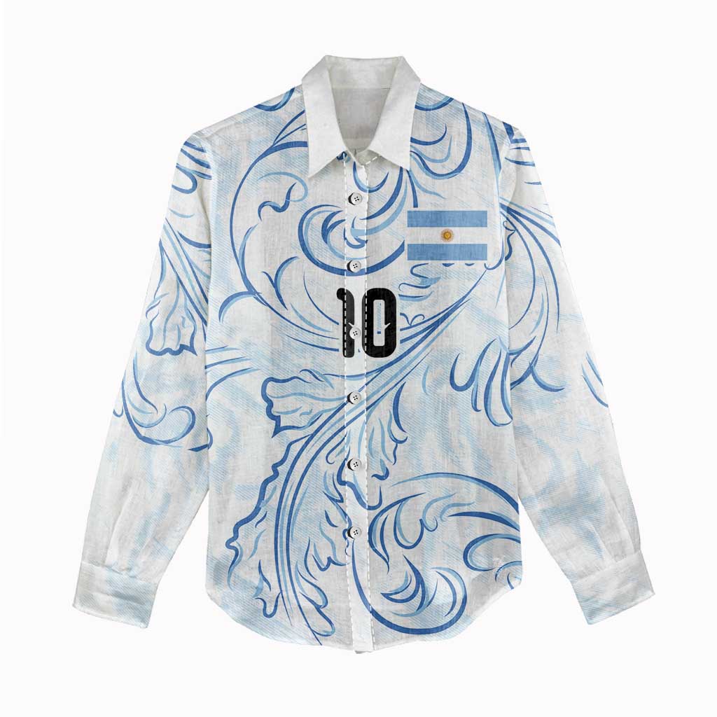 Custom Argentina Football Women Casual Shirt Artistic Pattern-Paintings Inspired White Color - Wonder Print Shop