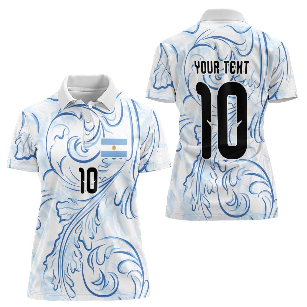 Custom Argentina Football Women Polo Shirt Artistic Pattern-Paintings Inspired White Color - Wonder Print Shop