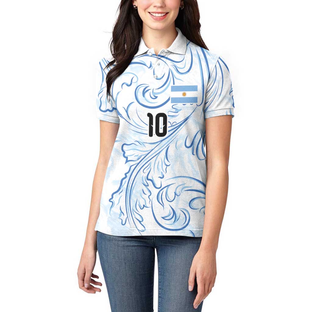 Custom Argentina Football Women Polo Shirt Artistic Pattern-Paintings Inspired White Color - Wonder Print Shop