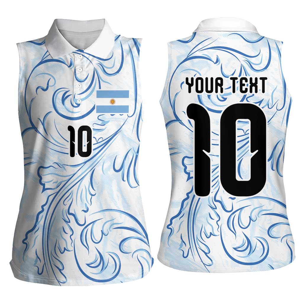Custom Argentina Football Women Sleeveless Polo Shirt Artistic Pattern-Paintings Inspired White Color - Wonder Print Shop