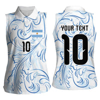 Custom Argentina Football Women Sleeveless Polo Shirt Artistic Pattern-Paintings Inspired White Color - Wonder Print Shop