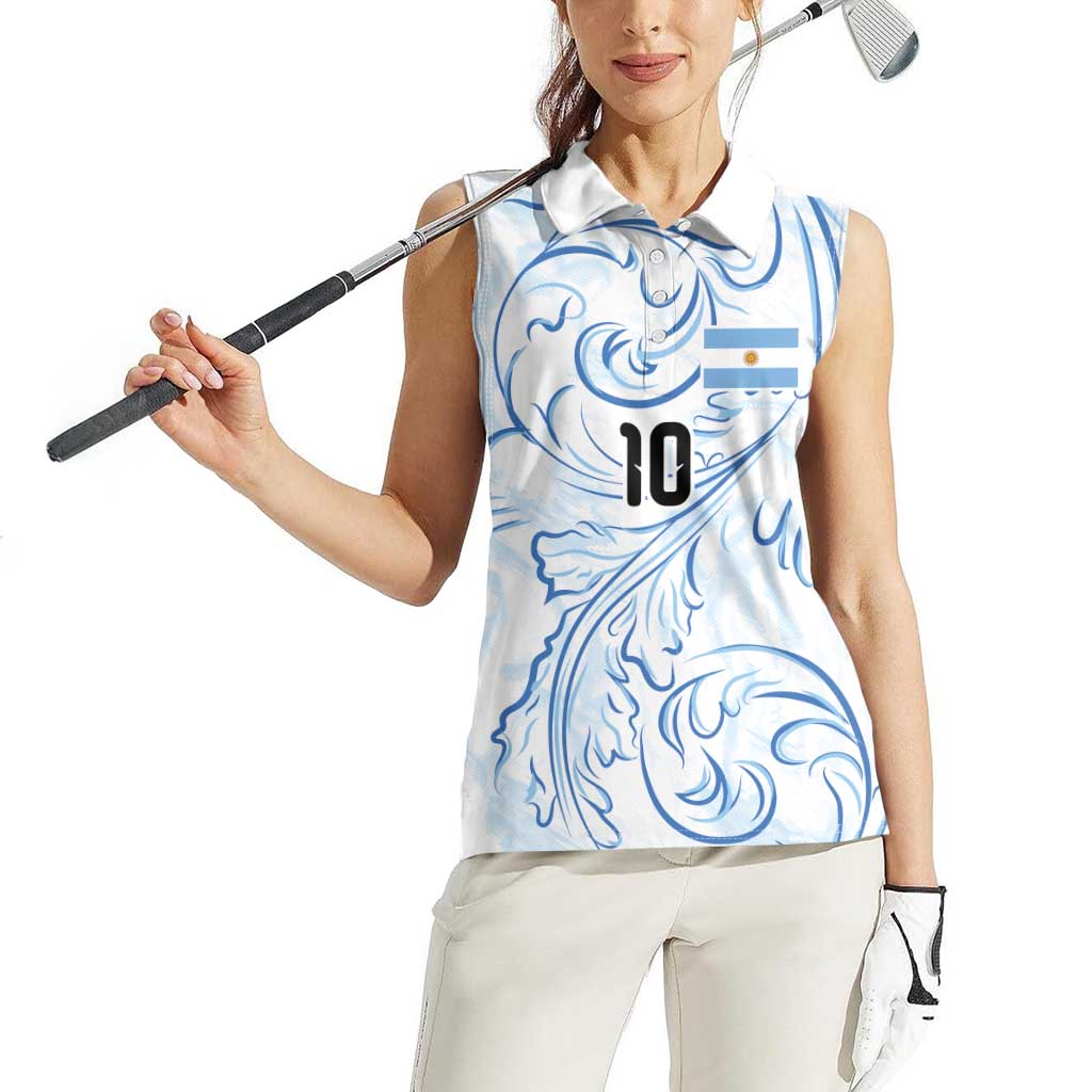 Custom Argentina Football Women Sleeveless Polo Shirt Artistic Pattern-Paintings Inspired White Color - Wonder Print Shop