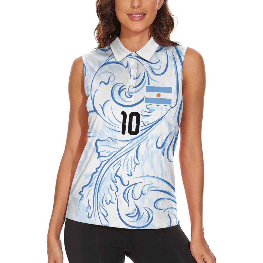 Custom Argentina Football Women Sleeveless Polo Shirt Artistic Pattern-Paintings Inspired White Color - Wonder Print Shop