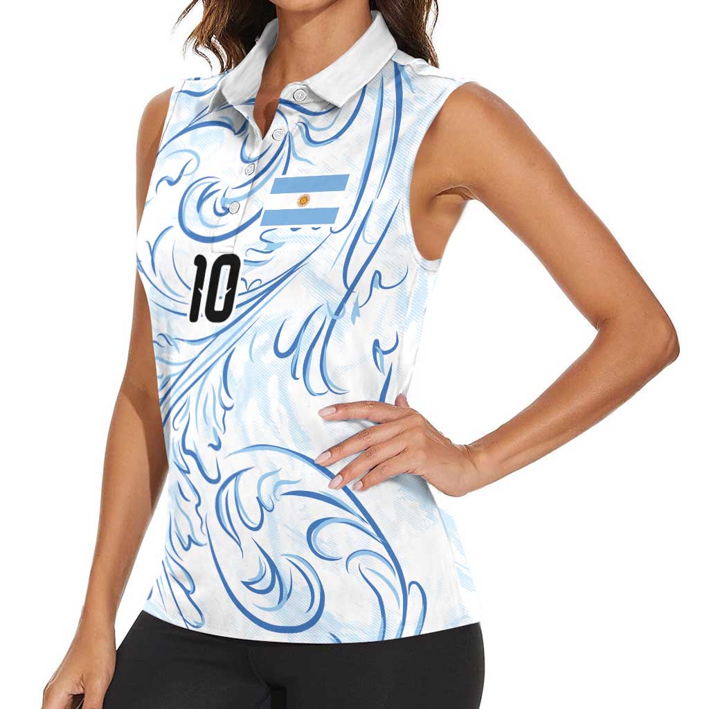 Custom Argentina Football Women Sleeveless Polo Shirt Artistic Pattern-Paintings Inspired White Color - Wonder Print Shop
