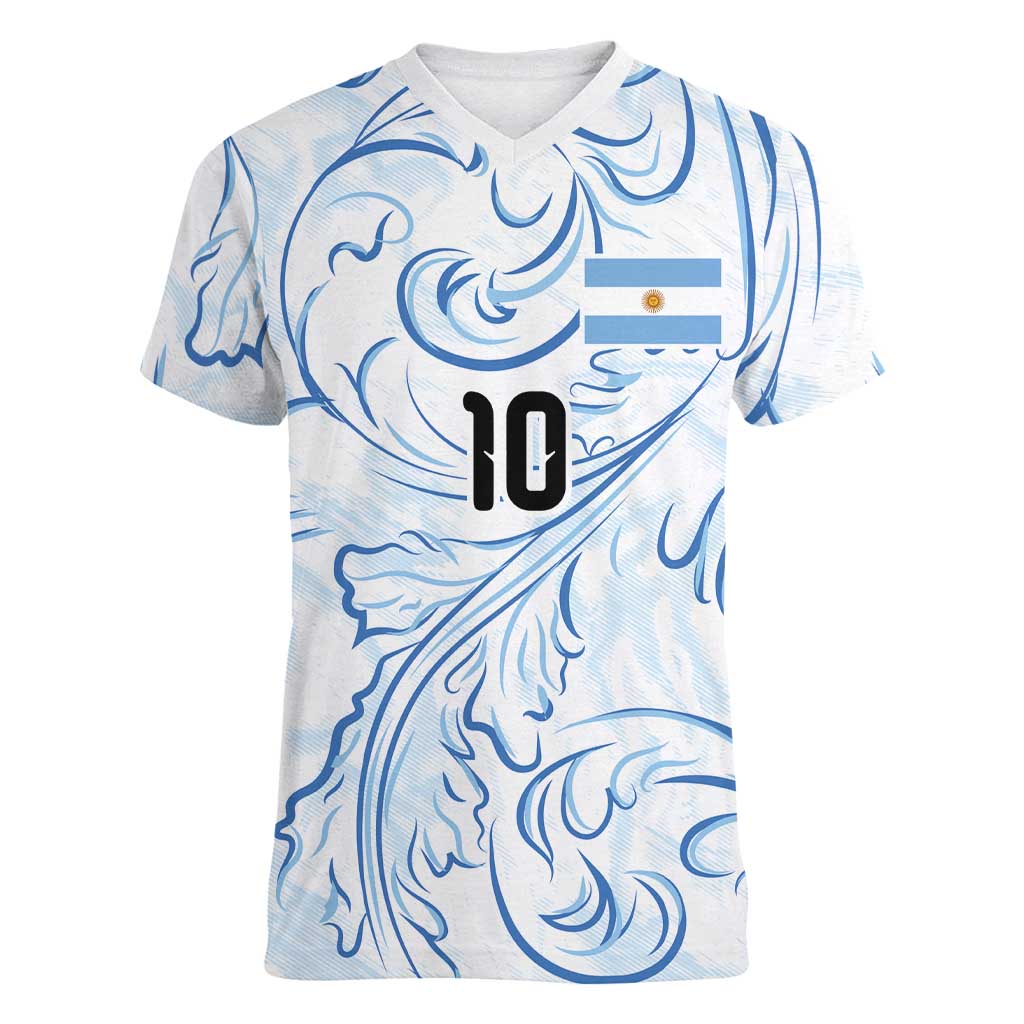 Custom Argentina Football Women V-Neck T-Shirt Artistic Pattern-Paintings Inspired White Color - Wonder Print Shop