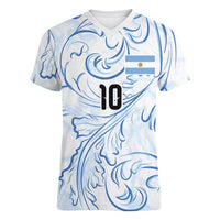 Custom Argentina Football Women V-Neck T-Shirt Artistic Pattern-Paintings Inspired White Color - Wonder Print Shop