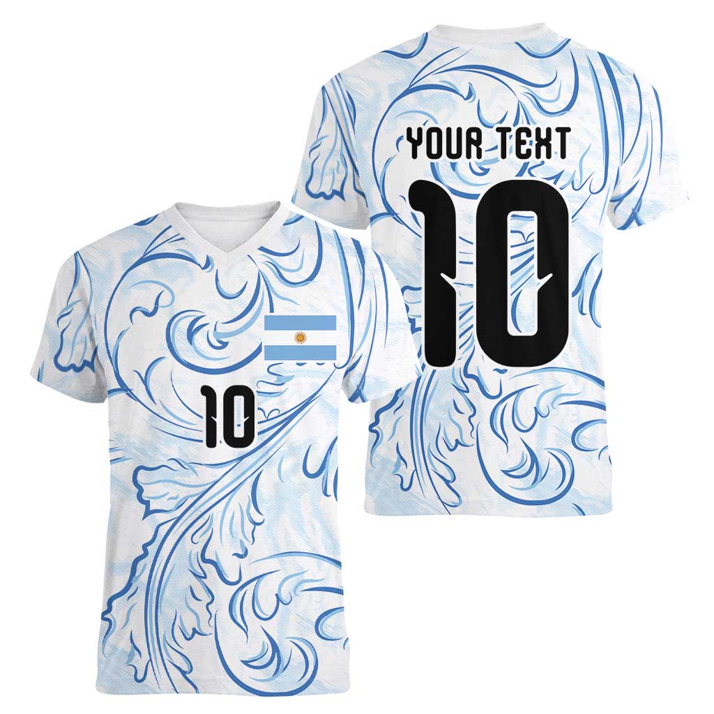 Custom Argentina Football Women V-Neck T-Shirt Artistic Pattern-Paintings Inspired White Color - Wonder Print Shop