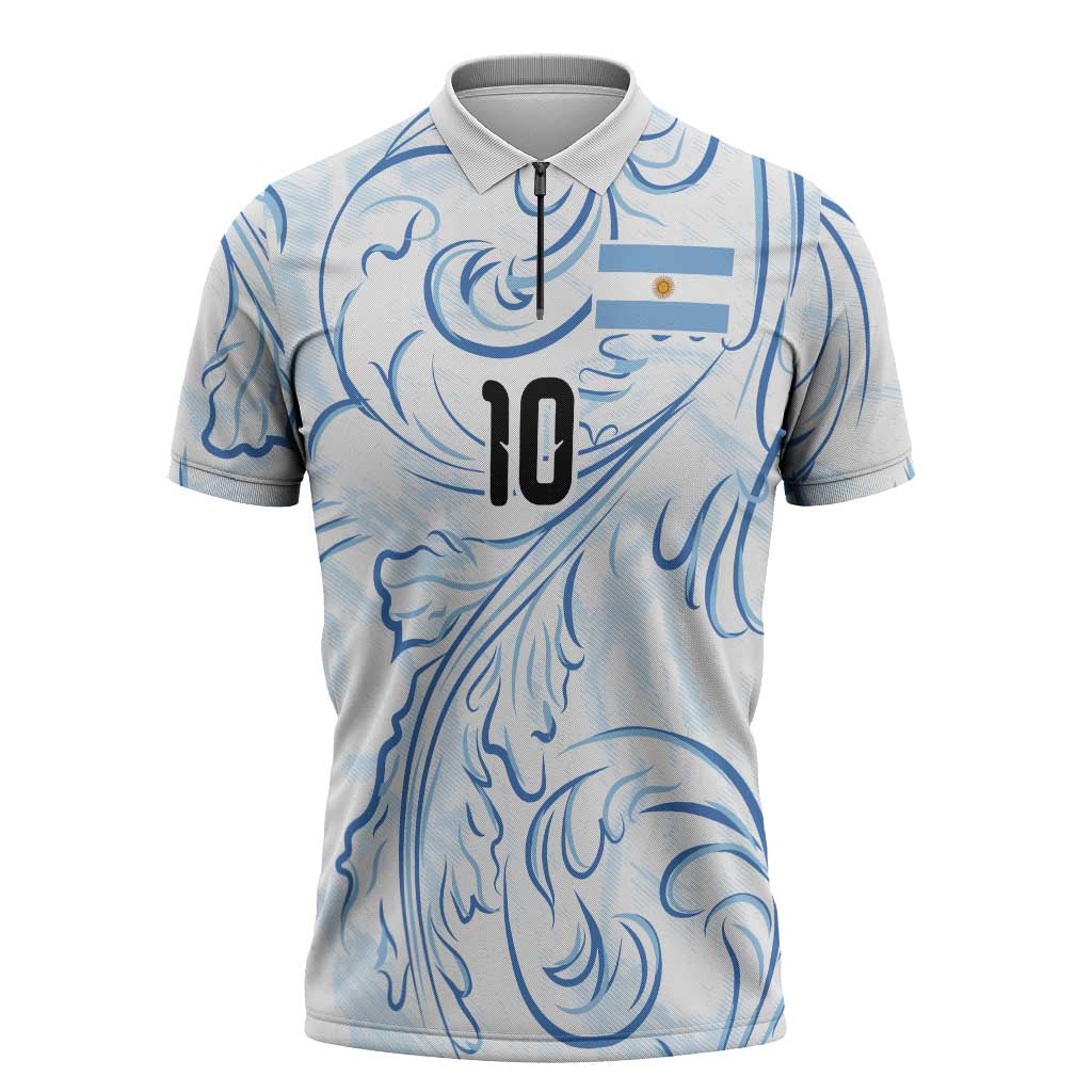 Custom Argentina Football Zipper Polo Shirt Artistic Pattern-Paintings Inspired White Color - Wonder Print Shop