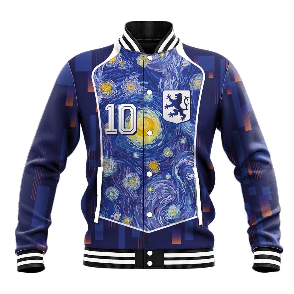 Custom Netherlands Football Baseball Jacket Starry Night Inspired-Sporty Style - Wonder Print Shop