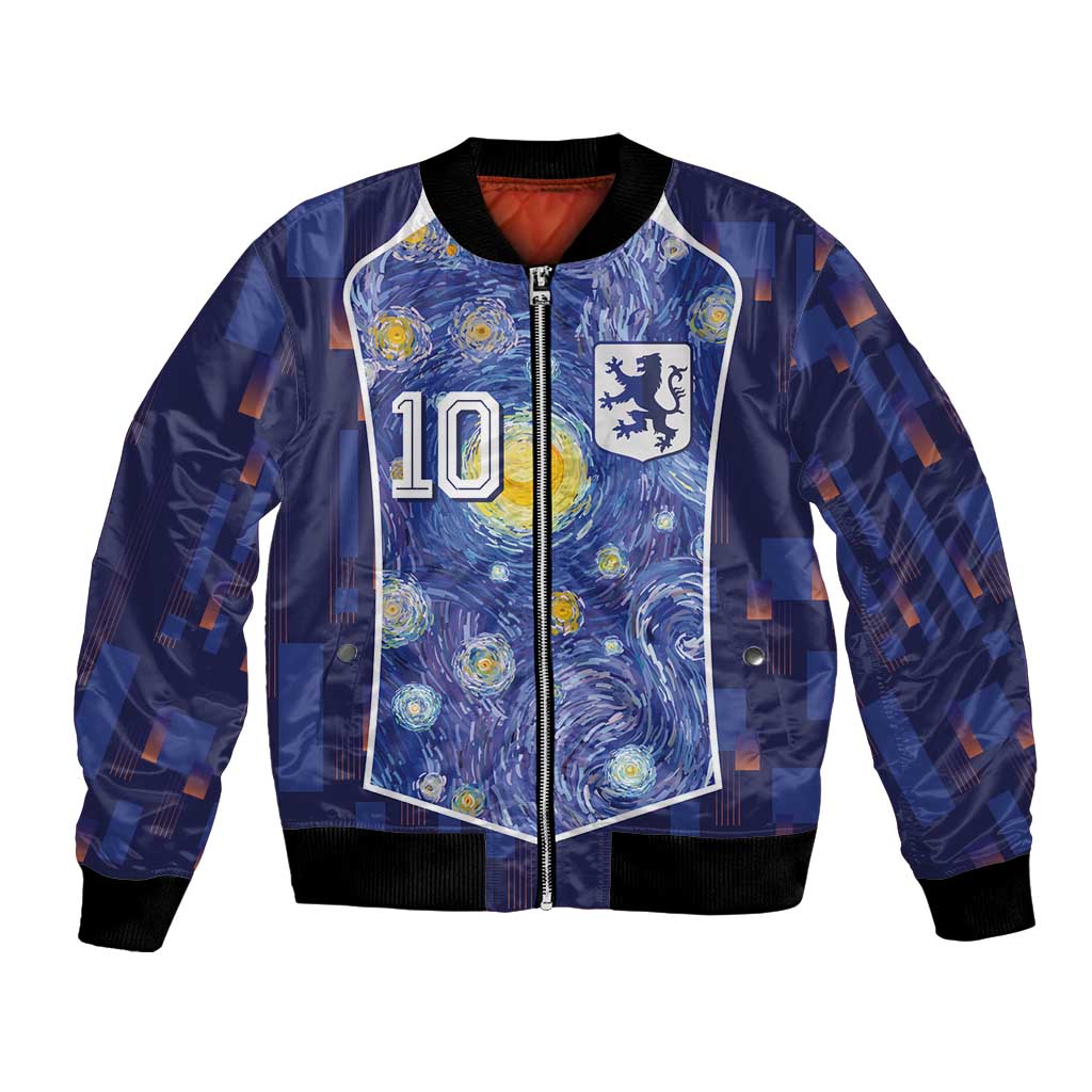 Custom Netherlands Football Bomber Jacket Starry Night Inspired-Sporty Style - Wonder Print Shop