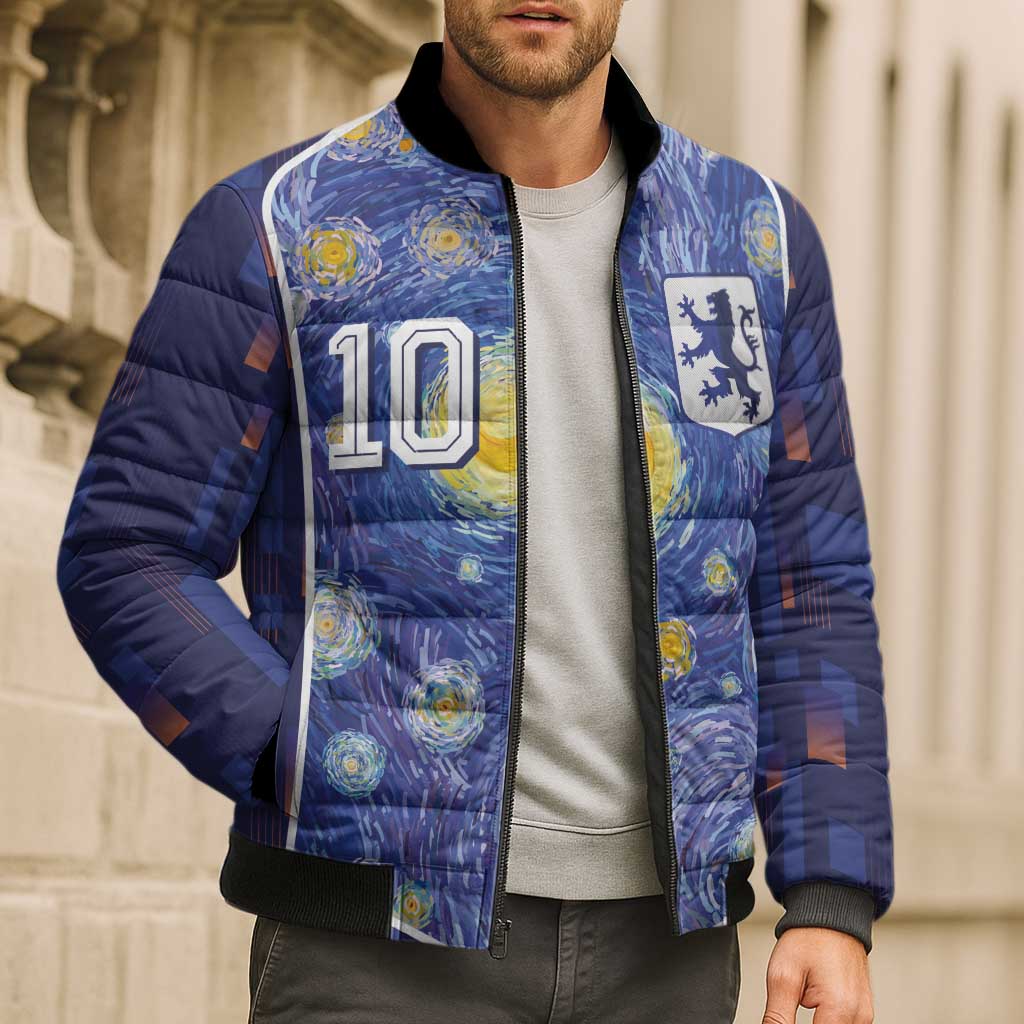Custom Netherlands Football Bomber Puffer Jacket Starry Night Inspired-Sporty Style - Wonder Print Shop