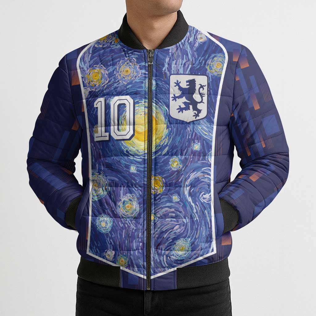 Custom Netherlands Football Bomber Puffer Jacket Starry Night Inspired-Sporty Style - Wonder Print Shop