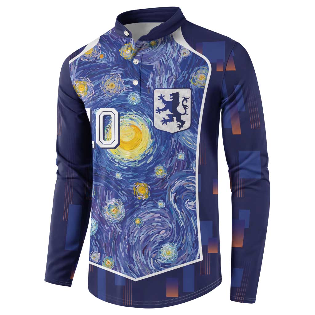 Custom Netherlands Football Button Sweatshirt Starry Night Inspired-Sporty Style - Wonder Print Shop