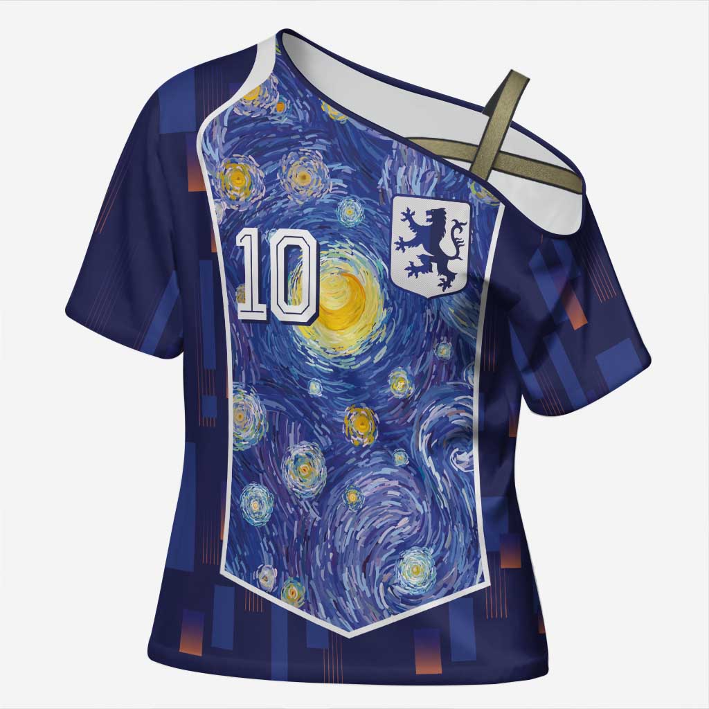 Custom Netherlands Football Cross Shoulder Shirt Starry Night Inspired-Sporty Style - Wonder Print Shop