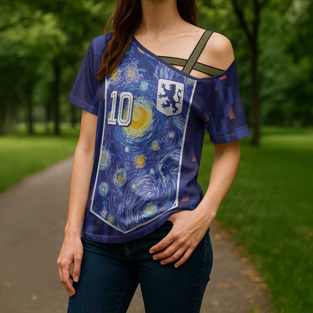 Custom Netherlands Football Cross Shoulder Shirt Starry Night Inspired-Sporty Style - Wonder Print Shop