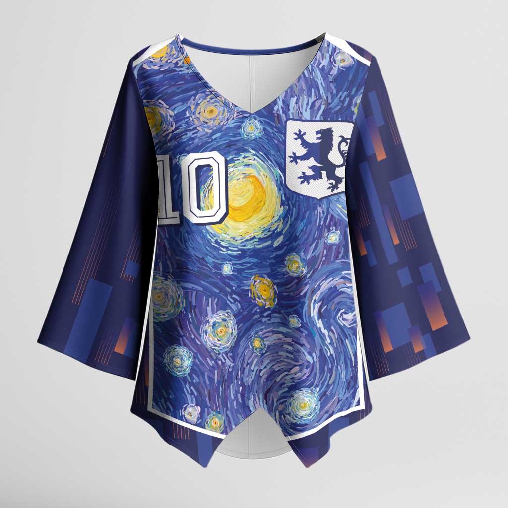Custom Netherlands Football Kimono Sleeve Blouse Starry Night Inspired-Sporty Style - Wonder Print Shop