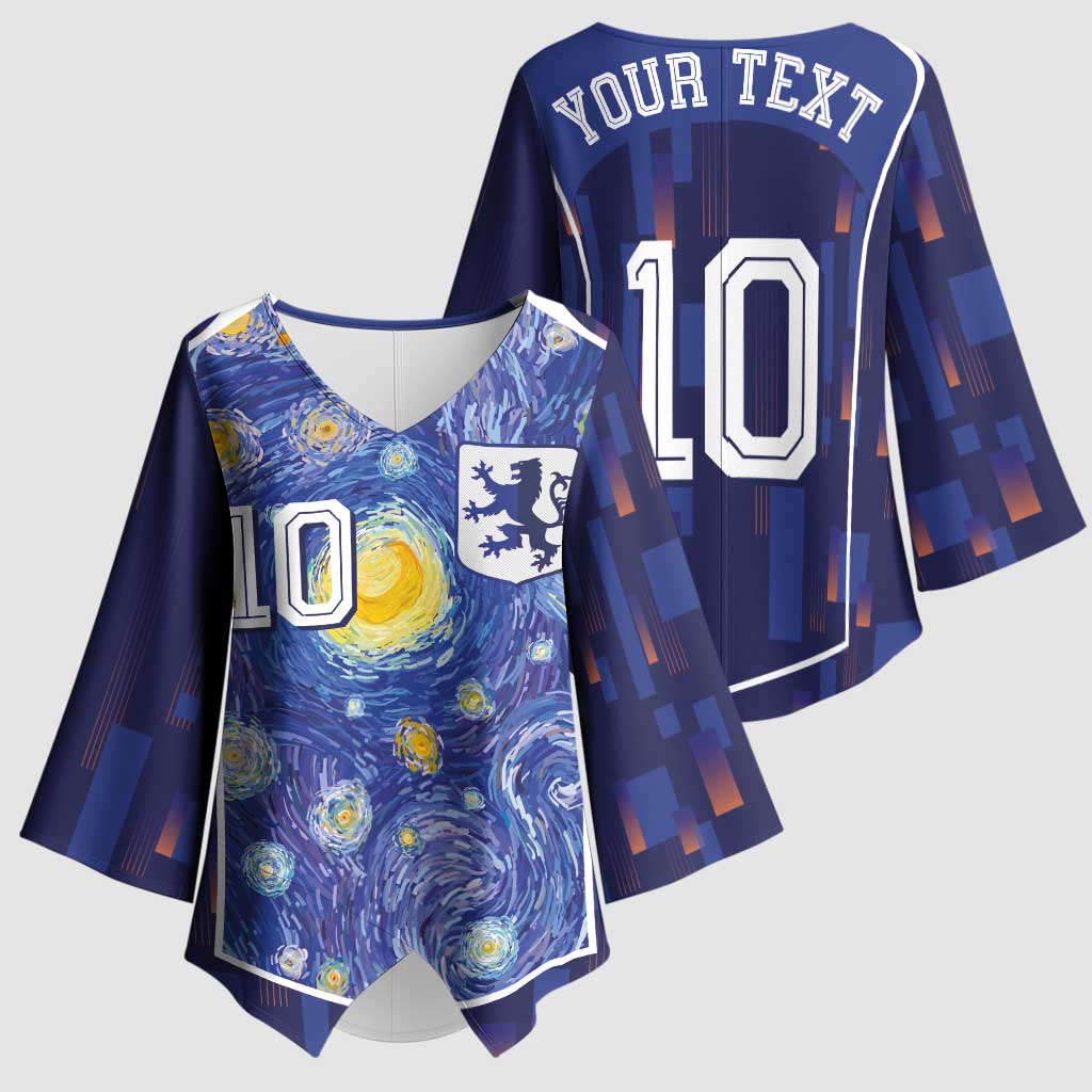 Custom Netherlands Football Kimono Sleeve Blouse Starry Night Inspired-Sporty Style - Wonder Print Shop