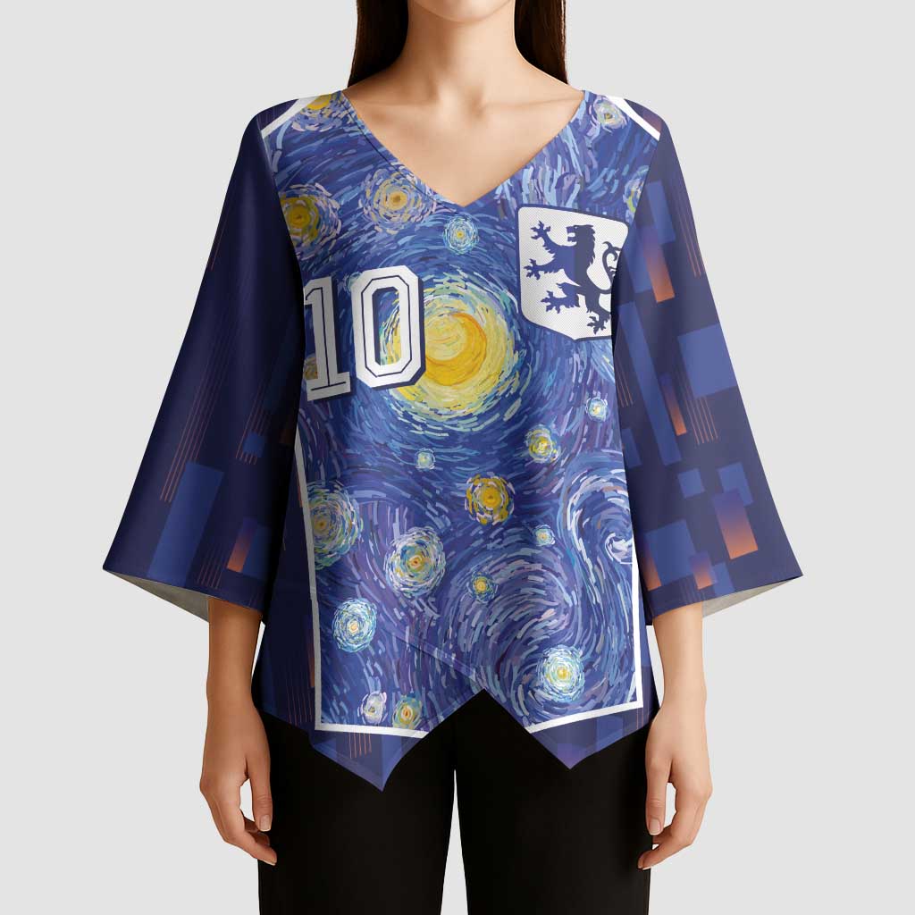 Custom Netherlands Football Kimono Sleeve Blouse Starry Night Inspired-Sporty Style - Wonder Print Shop