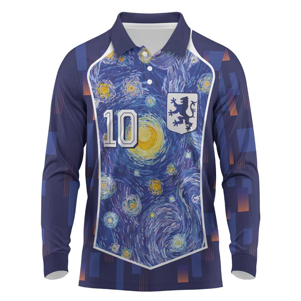 Custom Netherlands Football Long Sleeve Polo Shirt Starry Night Inspired-Sporty Style - Wonder Print Shop